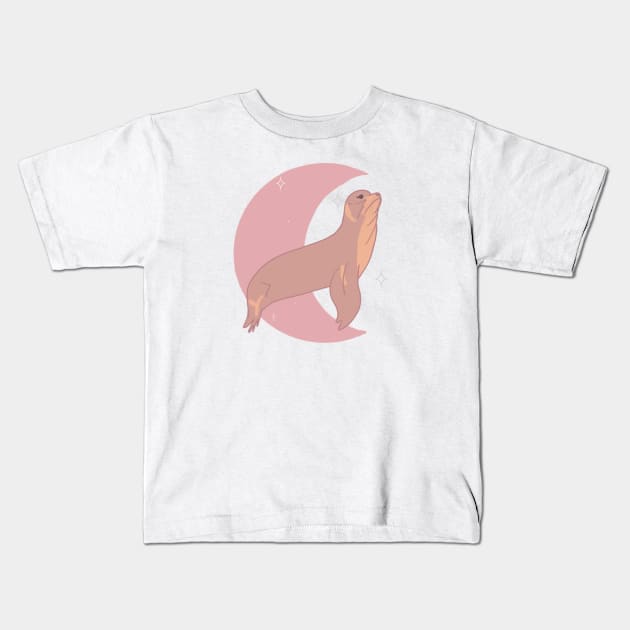 Sea Lion Crescent - Rose Kids T-Shirt by eeliseart